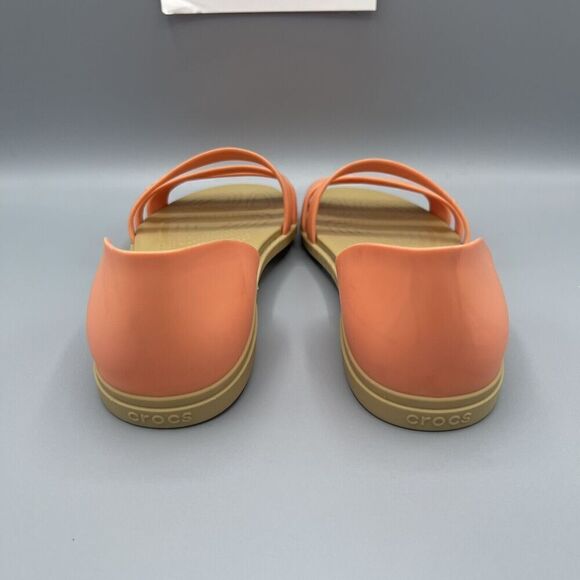 Crocs Tulum Open FlatSandals Size 7 Strappy Cream Orange Iconic Comfort Strappy - Picture 5 of 9